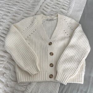LOFT Cream Ivory Cozy Soft Wool Blend Button-Up Cardigan Medium